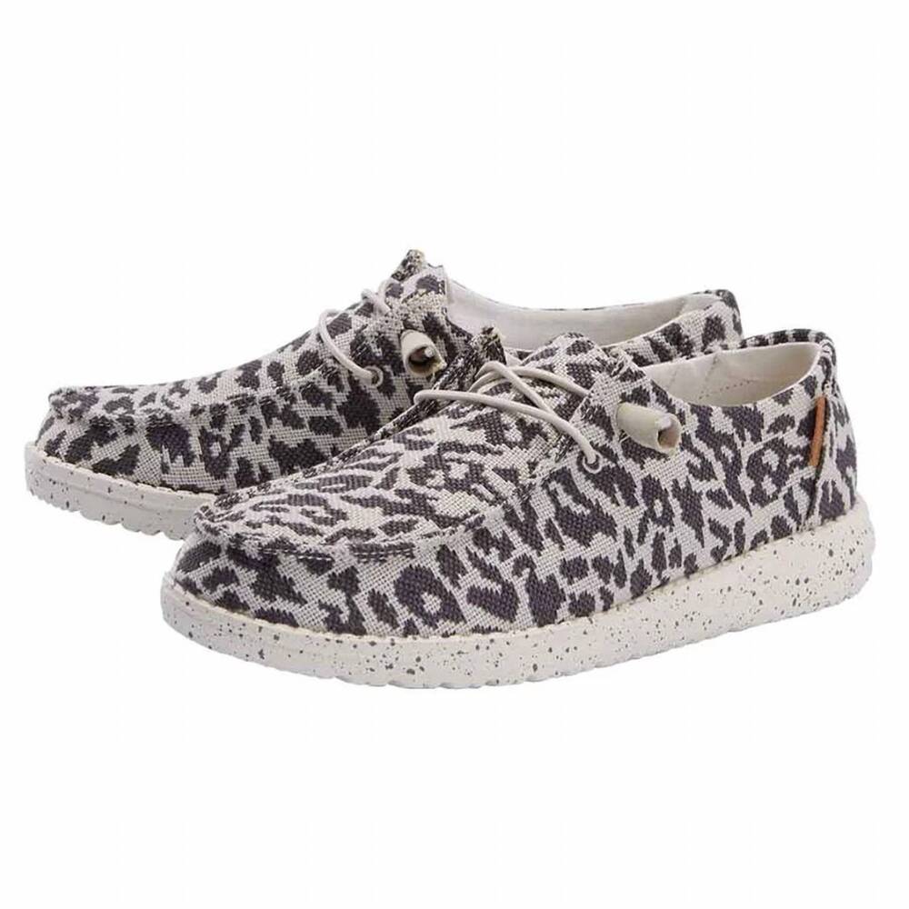 NEW HEY DUDE women's wendy shoe in woven cheetah grey